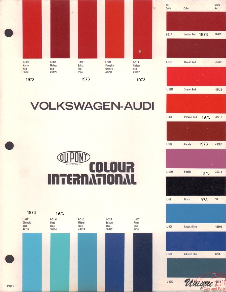 1973 Volkswagen International Paint Charts DuPont 2